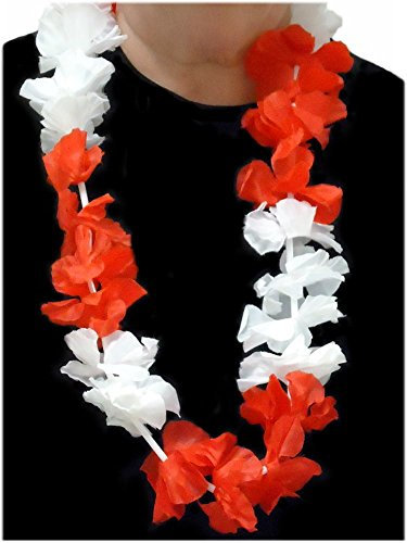 sportfanshop24 Blumenkette/Hawaiikette/Halskette - rot - weiß (Polen, Österreich, Schweiz, England, Nordirland, Dänemark, Peru .) - Umfang zirka 100 cm (1m)