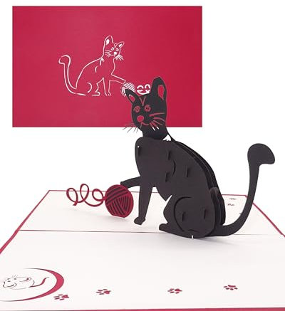 Pop-Up Karte Black Cat - 3D Geburtstagskarte Katze für alle Katzenliebhaber – als Geschenk, Dekoration, Geschenkidee, Einladungskarten zum Geburtstag, Katzen Deko & Geschenkverpackung