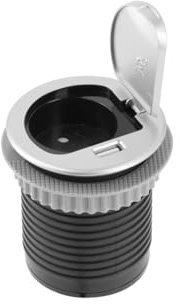 GTV - Enchufe empotrable para muebles Charger Mini 60 mm con enchufe Schuko, puerto USB 2,4 A, regleta empotrable para escritorio, cocina, banco de trabajo, compacto, plateado