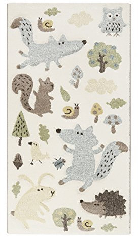 Sigikid I Moderner Kurzflor Kinderteppich, Kinderzimmer für Mädchen & Jungen I Forest I SK-21965-060 I Weiß Taupe Grau Grün Gelb I (80 x 150 cm)