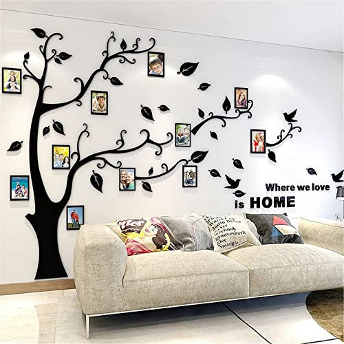 Wandtattoo Baum 3D DIY Wandaufkleber Family Stammbaum Fotowand Baum Wandtattoo Wall Sticker mit Bilderrahmen Foto Wandsticker Wanddeko Deko Wohnzimmer Schlafzimmer (Schwarz Rechts,S)