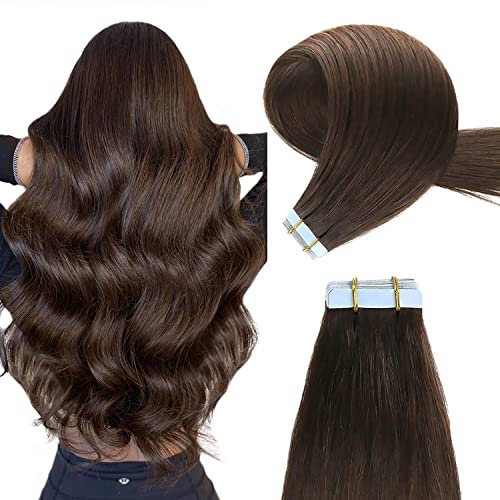YILITE Tape Extensions Echthaar, Dunkel Braun 35cm 20 Stück/Packung 40g Tape in Extensions Echthaar Invisible Seidig Gerade Skin Weft Tape Ins Natürlich Erweiterungen (35cm #2 Dunkel Braun)