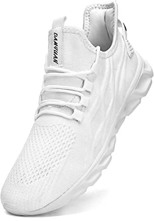 Linenghs Herren Schuhe Laufschuhe Turnschuhe Sportschuhe Sneaker Running Tennis Freizeit Straßenlaufschuhe Leichtgewichts Atmungsaktiv Walking Outdoor Fitness Jogging Weiß 44 EU