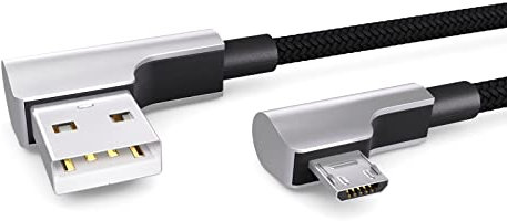 Cable micro USB de nylon de 2 m negro, enchufe en ángulo de 90 grados, cable de carga de USB a micro USB, cable de datos, cable de carga, USB 2.0