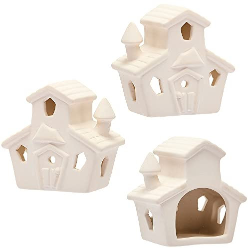 Baker Ross FX186 Haunted House Ceramic Tealight Holders - Pack of 3, Halloween Arts and Crafts Kits for Kids, Halloween Decorations