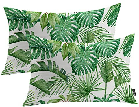 Shrahala Grüne Aquarellblätter, dekorativer Kissenbezug, tropische Palmen, Blätter, Wald, Urlaub, Lendenkissenbezug, doppelseitig, keine Einsätze für Schlafzimmer, Wohnzimmer, 2er-Set (30,5 x 50,8 cm)