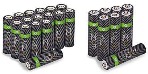 Venom Rechargeable AA Batteries - 2100mAh 1.2V NiMH - High Capacity (16-Pack), Black & Rechargeable AAA Batteries - 800mAh 1.2V NiMH (8-Pack)