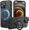 PuyaTeya Handyhülle für iPhone 12 Hülle,iPhone 12 Pro Hülle, [mit Unsichtbarem Ständer ][mit MagSafe] Kratzfeste Anti-Fingerabdruck [Transluzente Matte] Hülle iPhone 12/12 pro 6.1(Schwarz)