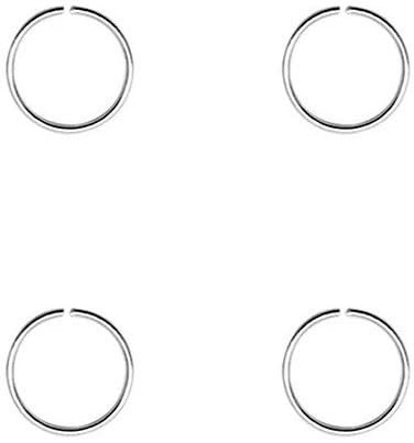DENI 4 dünne Nasenringe ohne Verschluss, 925er Sterlingsilber, kleiner 7 mm Innendurchmesser, dünne 0,6 mm Dicke, Silber