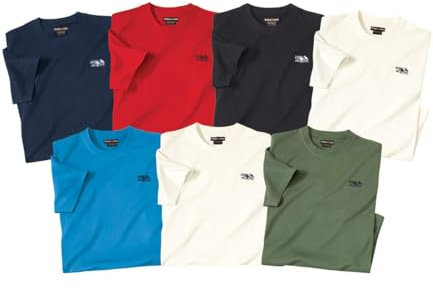 ATLAS FOR MEN Lot Tee Shirt Homme - Lot de 7 T-Shirts à Manches Courtes avec Col Rond - Disponible en Grandes Tailles du M au 5XL