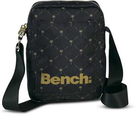 Bench City Girls Damen und Herren Mini Bag Umhängetasche Tasche Handtasche Schultertasche Crossbody-Tasche, schwarz/gold, 19 x 14 x 5 cm