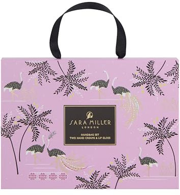 Sara Miller London Hand Cream Moisturiser x2 50ml, Lip Gloss 15ml, Handbag Set, Shea Butter, Floral Fragrance, Beauty Gift For Her, Travel Size, Vegan and Cruelty Free