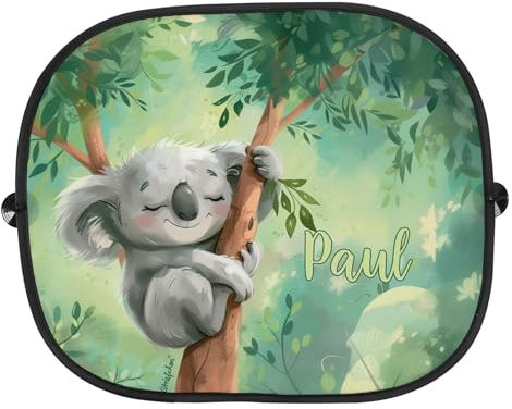 Striefchen® Sonnenschutz für Seitenscheiben Auto für Kinder mit Namensaufdruck (Koala)