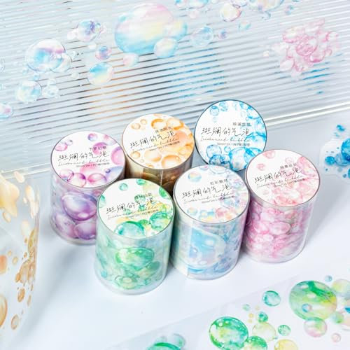 Scrapbooking Zubehör Stickers Set,Arpaper 6 Rolls PET Bubble Aesthetic Washi Tape Stickers,Decorative for Journal,Bullet Journal Zubehör,Travel Diary,Notebook,Photo Album(Colorful Bubble Series)