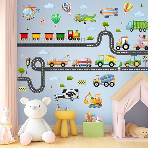 BEBOAN Wandtattoo Kinderzimmer Junge Auto Traktor Wandaufkleber Jungen Wandsticker für Babyzimmer Kinderzimmer Kleinkinderzimmer Schlafzimmer Wohnzimmer - Einfach zu kleben