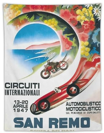 1947 San Remo Inter Mailand Circuit Retro Racing Poster Wandkunst Bild Gemälde Tapisserie Druck Wandteppiche Kunstwerke Schlafzimmer Wohnzimmer Dekor 76,2 x 101,6 cm