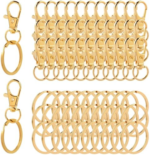OctBird Mosquetones Llavero 80Pcs Llavero con Mosquetón Dorado, Anillo Giratorio 360° Clave Cierres en Metal, Mosquetón Giratorio para Llavero, Mochila, Bolso de Mano, Accesorios