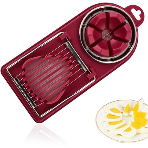 Tagliauova in Acciaio Inox,Taglia Uovo Sode,Tagliauovo a fette,Tagliauovo in Metallo,Multifunzione Affettatrice per Uova,Topper Per Uova,Apri Uova per Gli Utensili da Cucina (Rosso)