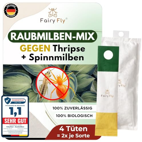 FairyFly® Raubmilben Mix gegen Thripse & Spinnmilben – 4 Tüten (2 x Cucumeris + 2 x Californicus) – Nützlinge für Zimmerpflanzen & Gewächshaus – biologisch & chemiefrei