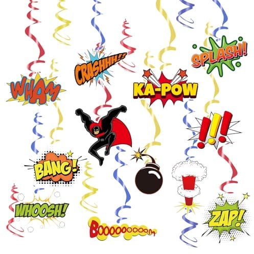 Superhelden Spiralen 18 Stk. Deckenhänger Hero Folie Spirale Kinder Geburtstag Dekoration Kindergeburtstag Deko