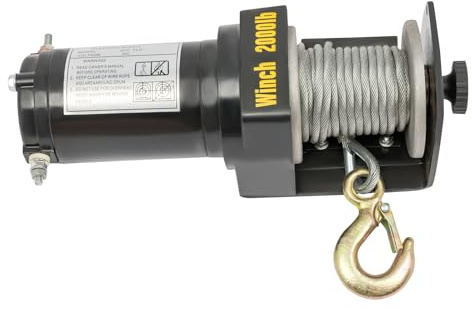 Elektrische Seilwinde 12V, 900kg Elektrisches Hebegerät mit Handgriff-Controller, Wasserdichter Kupfermotor, für Off-road Quads, ATV, UTV Stahlseil-Hebe-/Zugvorrichtung, mit 6m Seillänge