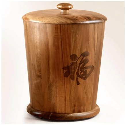 MDLOCJHF Rice Dispenser Wooden Rice Bucket with Lid and Handle, Chinese Style Sealed Rice Storage Container Large-Capacity Grain Dispenser for Kitchen Pantry(15kg)