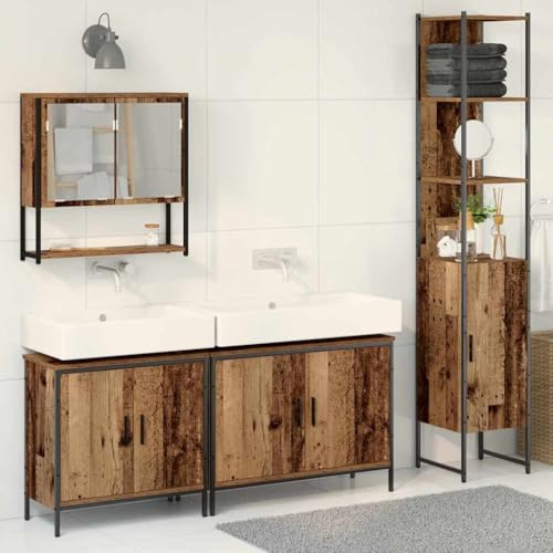 Bucmath Badezimmermöbel-Set Braun, Holzwerkstoff, 4-teilig, mit Regal, Tür, Spiegel, Waschtischunterschrank, Schrank, langlebig, 33x33x185.5 cm, für modernes Bad