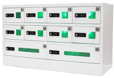 Labasuan 10 Slot Phone & Tablet Charging Station Locker, Combination Lock Charging Cabinet with 3 in 1 Cable Charging, Cellphone Charging Storage Box for School Office