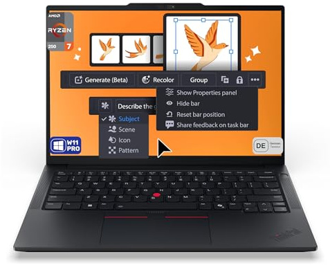 Lenovo ThinkPad E14 Gen 7 Business Laptop, AMD Ryzen 7 250, 64 GB DDR5 RAM, 1 TB PCIe SSD, 14 WUXGA (1920 x 1200), AMD Radeon 780M Graphics, layout della tastiera tedesca, W11 Pro, nero