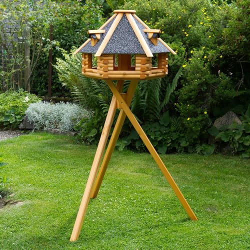Deko-Shop-Hannusch Nr13s Mangeoire à oiseaux de luxe sur pieds avec toit en crépi Taille XXL 70 x 45 cm