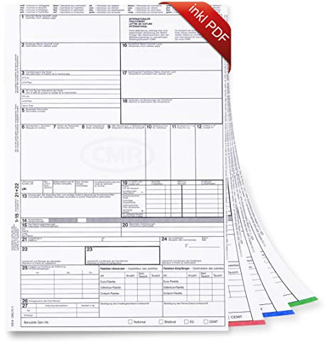 MASHPAPER CMR Frachtbrief 21 x 29,7 cm Offizielle Version Palettentauschfeld für Laserdrucker 4-fach mit Blatt 1-4 lose