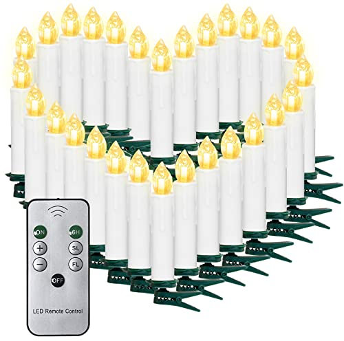 SunJas LED Velas de Navidad Set de 10/20/30/40 LED Velas de Árbol de Navidad con Control Remoto Infrarrojo Luces de Árbol de Navidad, Luces de Velas, Decoración de Navidad Jardín (20 Piezas, Blanco)