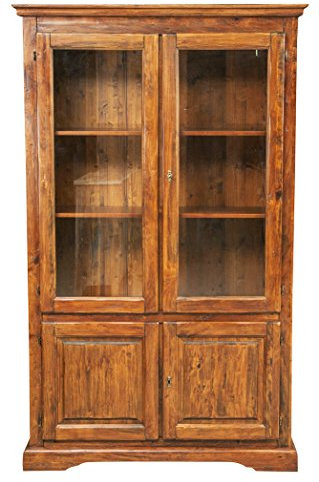Biscottini Buffetschrank Holz massiv Made in Italy - Vitrinenschrank Vintage 197x37x120 cm - Küchenbuffet buffetschrank landhausstil - Wohnzimmer möbel