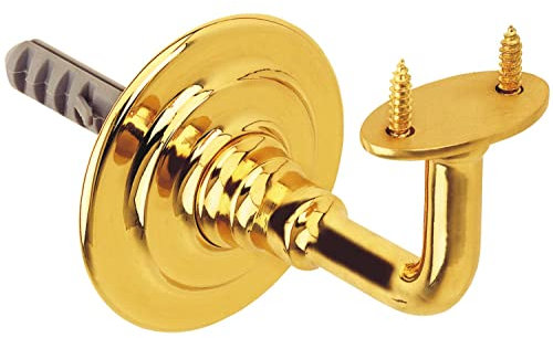 Amig - Soporte para Pasamanos Dorado de Barandilla de Escaleras Mod.22 Resistente y Duradero de Latón Pulido para Casas o Portales - Incluye Tornillos y Tacos - Medidas: Ø 70 x 74,5 mm