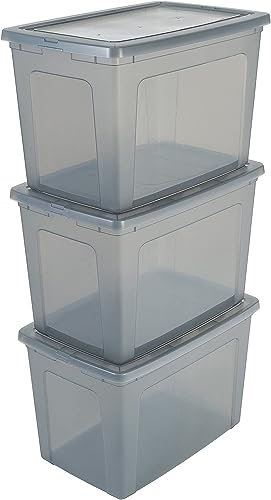 Iris Ohyama Vielseitige Aufbewahrungsboxen, 70L, 3er-Set, Grau, Deckel leicht schließbar, Stapelbar, Plastik, Für Schrank, Regale, Klassenzimmer, Organisation, Spielzeug, Kunstbedarf, Schuhe, MCB-70