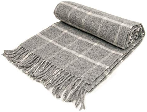Windowpane Check - Pure New Wool - Knee Rug Small Throw Blanket - Grey - British Made by Tweedmill Textiles