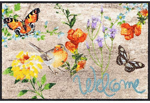 Salonloewe Robin Wood Fußmatte 50 x 75 cm Fußabtreter Haus-Eingangs-Türmatte Schmutzfangmatte Frühling Schmetterlinge Blumen bunt