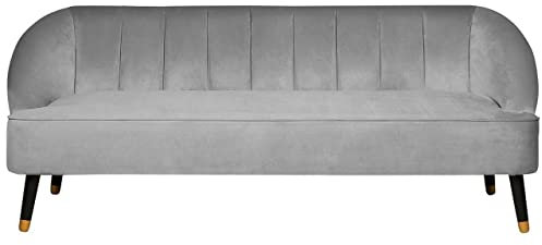 3-Sitzer Sofa Samtstoff grau gesteppt mit hohen Füßen schwarz / gold Alsvag