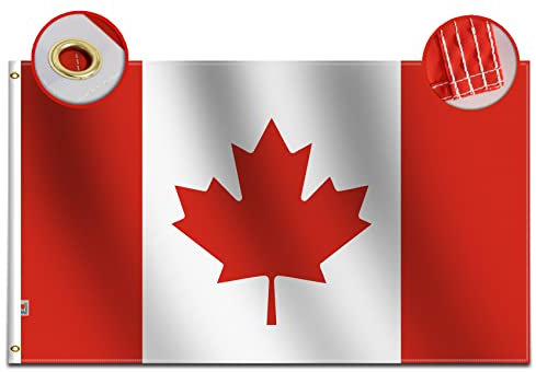rhungift Kanada-Flagge, 91 x 152 cm, Dekoration für den Außenbereich, vierfach genäht, kanadische Flaggen, bedrucktes Ahornblatt, 100D schweres Polyester und Messingösen, CA Drapeau