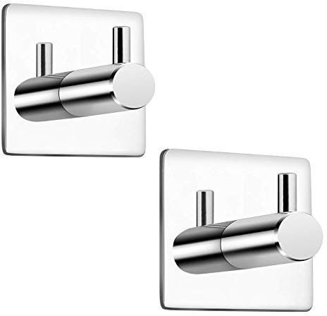 Celbon 2PC Bath Towel Hook Self Adhesive Black Sticky SUS 304 Stainless Steel Robe Hooks Robe Hook Heavy Duty Door Hooks Hanger for Bathrooms,Kitchen,Lavatory Closet (2PC, Chrome Square)…