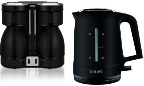 Krups KT8501 Doppel-Kaffeeautomat Duothek Thermo, schwarz & BW2448 Wasserkocher Pro Aroma, 1,6 L, 2,400 W mit beleuchtetem Ein-/Ausschalter, schwarz