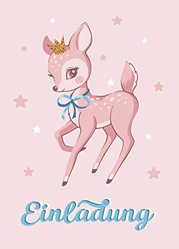 JuNa-Experten 6 Einladungskarten zum Kindergeburtstag Mädchen Bambi Einladungen zum Geburtstag