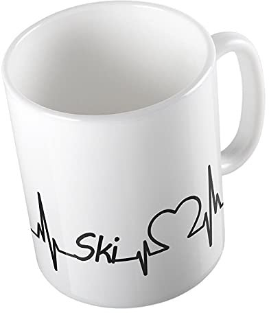 Hellweg Druckerei Huuraa Kaffeetasse Ski Herzschlag Puls Wintersport Geschenk Idee Keramik 330ml Kaffee-Becher mit Namen deiner lieblings Sportart