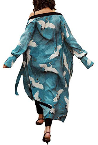 Bsubseach Women Print Open Front Bikini Swimsuit Cover Ups Vacation Long Sleeve Beach Kimono Cardigan