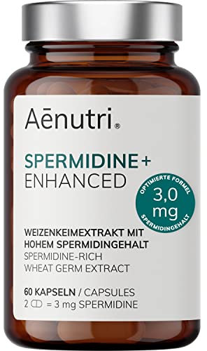 NEU: SPERMIDIN Enhanced 120 Kapseln hochdosiert | 3,0 mg pro Tagesdosis, optimierte Formel mit Zink | Weizenkeimextrakt mit hohem Spermidingehalt | Laborgeprüfte Qualität aus DE