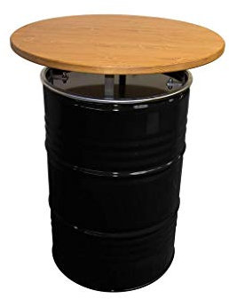 Barrelkings Stehtisch aus 200 Liter | Oirirum mit Holzplatte und 200 Liter mit Stauraum | Ölfass Stehtisch | 80 x 105 cm | Schwarz.