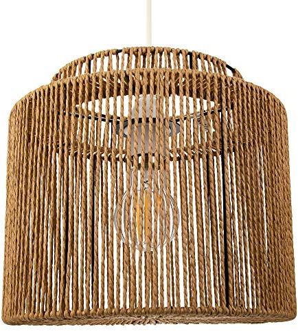 Traditional Vintage Thin Woven Rope Light Brown Non-Electrical Pendant Light Shade | 60w Maximum | 25cm Height by Happy Homewares