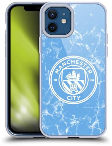 Head Case Designs Officially Licensed Manchester City Man City FC Blue White Mono Marble Badge Gel Case [Military Grade] Compatible with Apple iPhone 12 / iPhone 12 Pro and Compatible with MagSafe