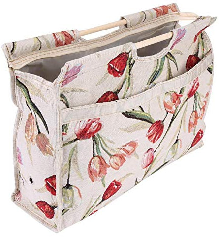 Cosiki Knitting Bag, Knitting Bags and Knitting Organizers, Exquisite Practical Wood Handle Woven Fabric Storage Bag for Knitting Needles Sewing Tools(Red Flower)