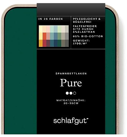 Schlafgut Pure Spannbettlaken 120x200cm bis 130x220cm - 95% Biobaumwolle, 5% Elasthan, Oeko-TEX Zertifiziert, Green Deep, Matratzenhöhe bis 35cm